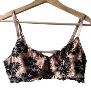 PINK black lace bralette size 32/34B tropical flowers Victoria’s Secret blush